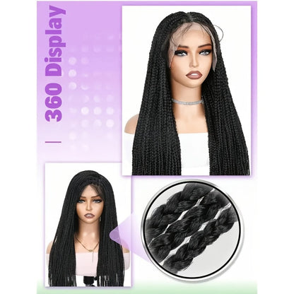 Box Braids Wig 360 Full Lace Knotless 30 Inch Natural Hairline High Temperature Fiber | 4 Colors Women Wedding Party Daily Protective Style