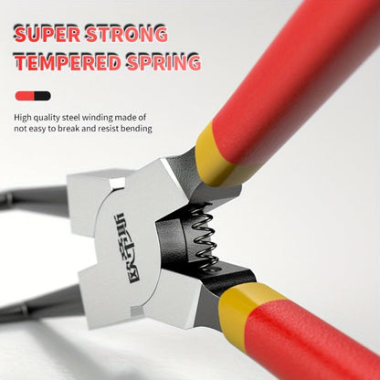 Four-Piece Snap Ring Pliers Set with Straight and Curved Jaws for Internal or External Rings in 7- or 9-Inch Sizes