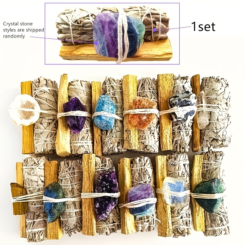 Natural White Sage and Random Crystal Decor Set for Meditation Spaces, Displays and Seasonal Gifts