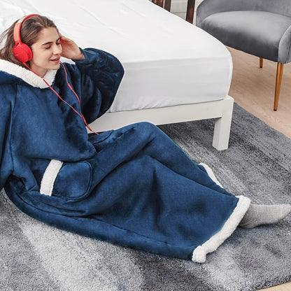 Wearable Blanket with Sleeves – Oversized Long Flannel Hoodie Sweatshirt Pullover for Women & Men, Giant TV Blanket, 2 Colors