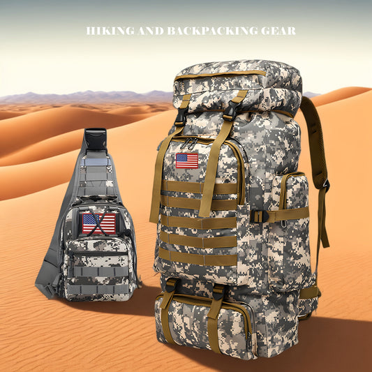 Tactical Backpack 2-Pack 21 Gallon 3-Day Assault Pack with Chest Pack Polyester Stripe for Hiking Camping Hunting Travel Work Sports Men