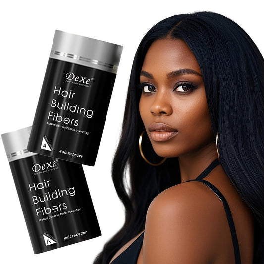 DeXe Hair Fiber Powder 2pcs x 22g — Natural Fine Thickening Fibers for Thinning Hair & Bald Spot Coverage, 1-Second Adhesion, Unisex for Men & Women, Black & Dark Brown
