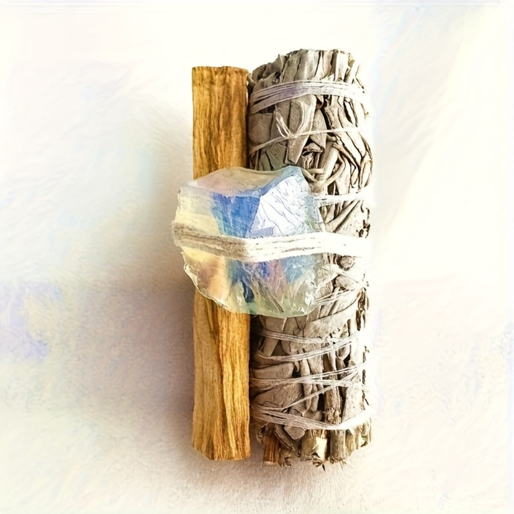 Natural White Sage and Random Crystal Decor Set for Meditation Spaces, Displays and Seasonal Gifts