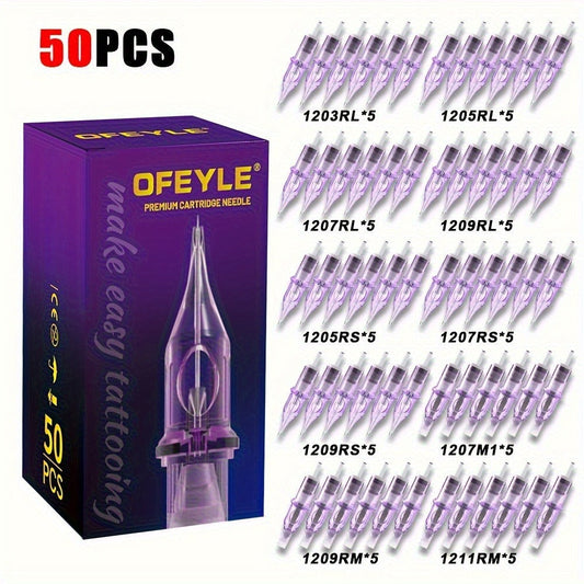Stainless Steel Tattoo Cartridge Needles 50pcs Mixed RL RS RM M1 Weaved Magnum - Disposable Round Liner Shader Magnum for Professional Tattoo Studio Artists & Rotary Machines