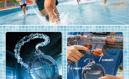 Electric Water Blaster with Detachable Round Reservoir, Sight Accessory and Black or Blue Body