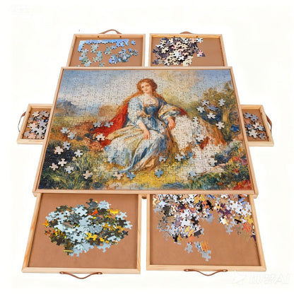 Rotating Puzzle Table with 6 Drawers & Cover for 1500 Pieces – 35"x27" Deluxe Wooden Jigsaw Board with Sorting Storage, Portable Puzzle Organizer, Gift for Puzzle Lovers & Adults