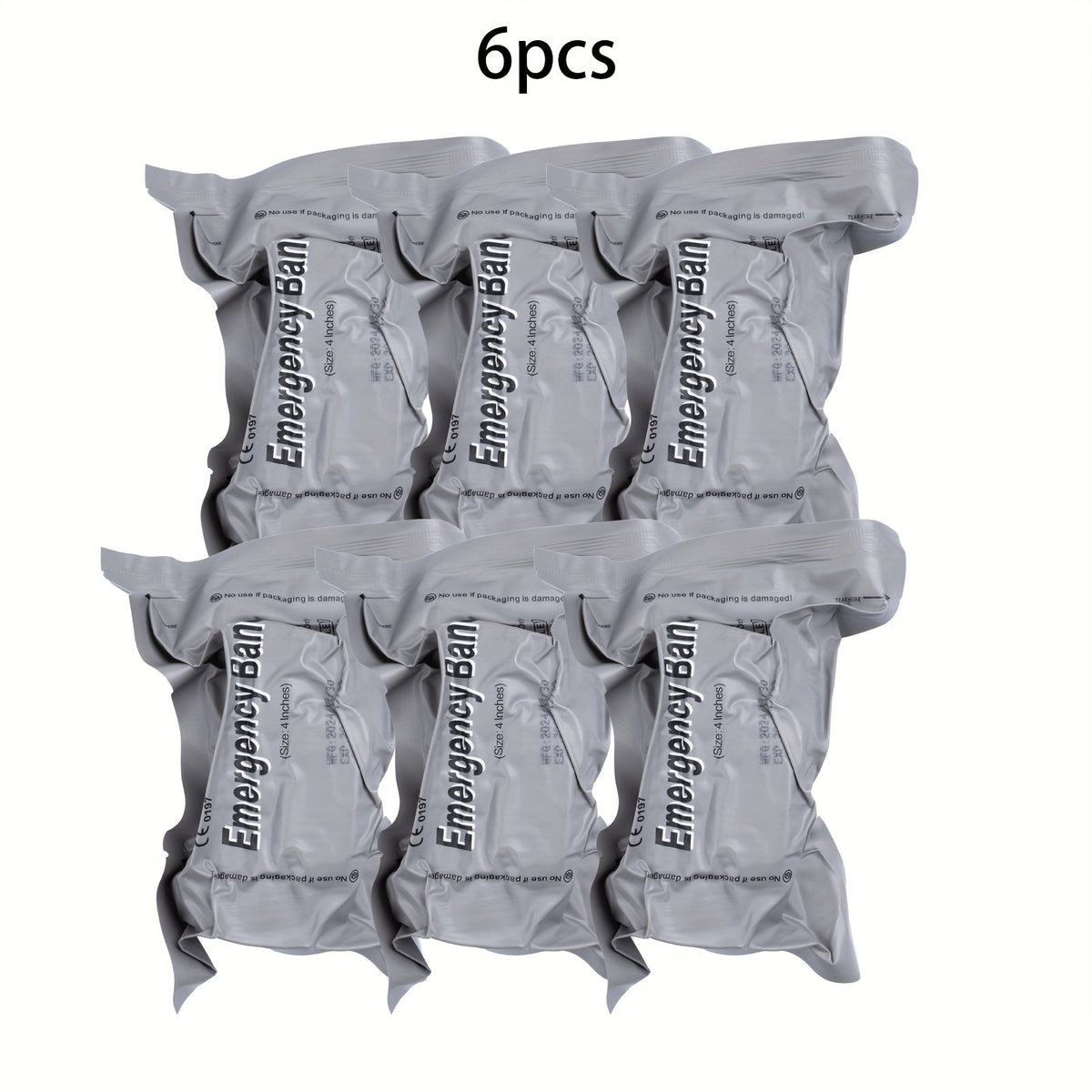Emergency Pressure Bandage Six-Pack with 4-Inch Elastic Wraps, Absorbent Pads and Closure Bars