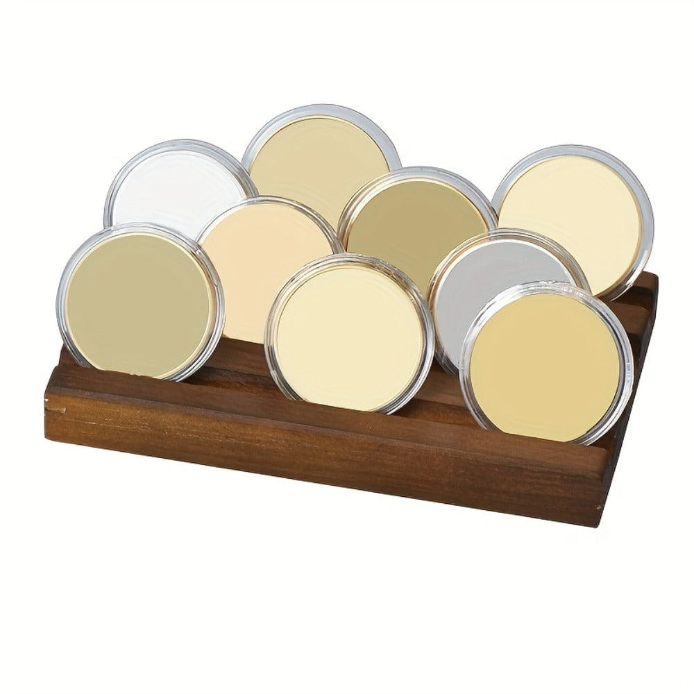Four-Row Walnut-Color Wooden Coin Display Rack for Challenge Coins and Commemorative Tokens