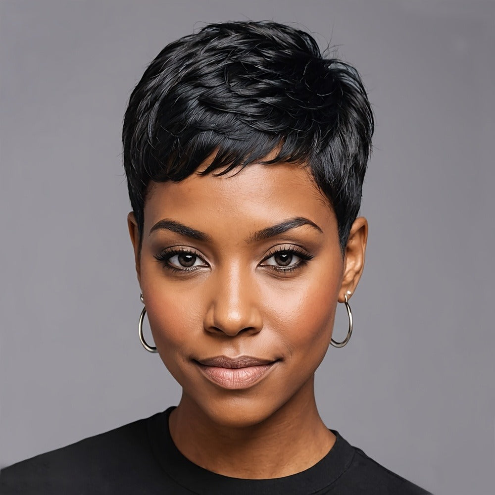 Pixie Cut Wig with Bangs Short Synthetic Body Wave 4 Inch Multi-Color Women Wig for Daily Wear Halloween Christmas Party Music Festival Modern Style