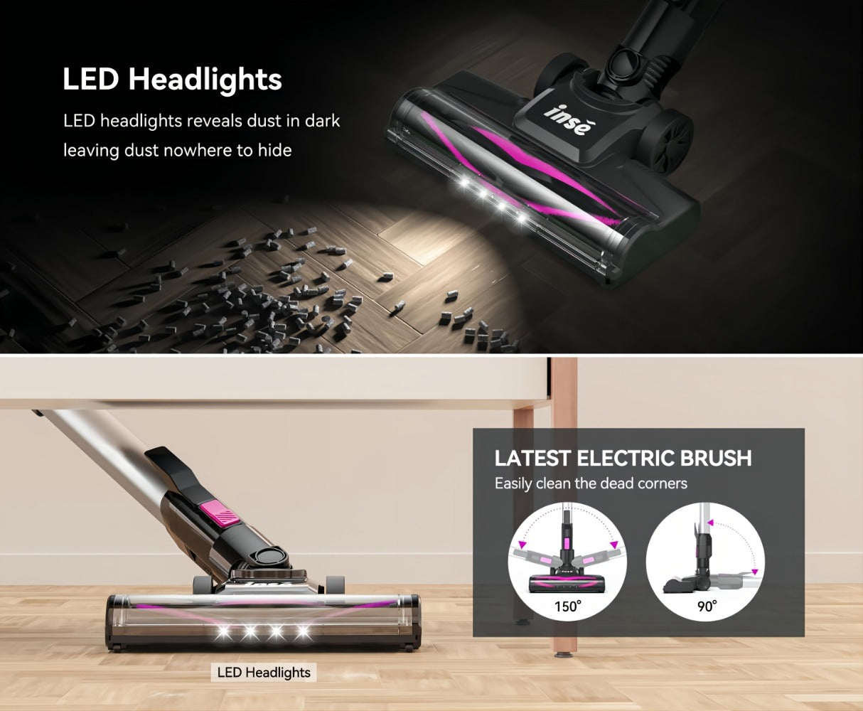 Stick and Handheld Vacuum Cleaner with LED Floor Head, Six Cordless Colors or Black Wired Model