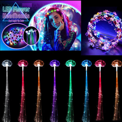 Light Up Flower Crown Headbands 36 Pack Bulk LED Fiber Optic Floral Tiara Glow Party Favors for Women Girls Wedding Birthday Halloween Mardi Gras Bachelorette Cosplay Festival Beach Accessories