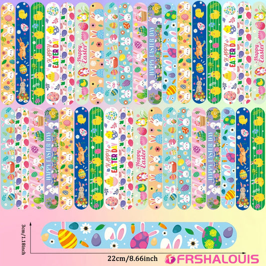 Party Favors Easter PVC Slap Bracelets, 72-Piece Spring-Theme Assortment for Egg Hunts and Events