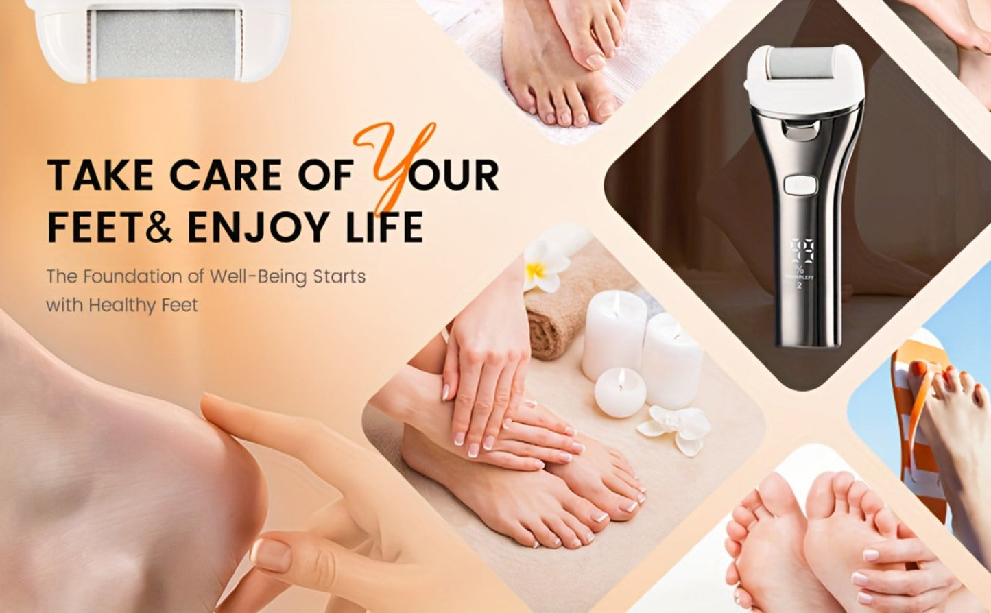 14-in-1 Rechargeable Electric Foot File Kit with Three Roller Heads and Three Color Options
