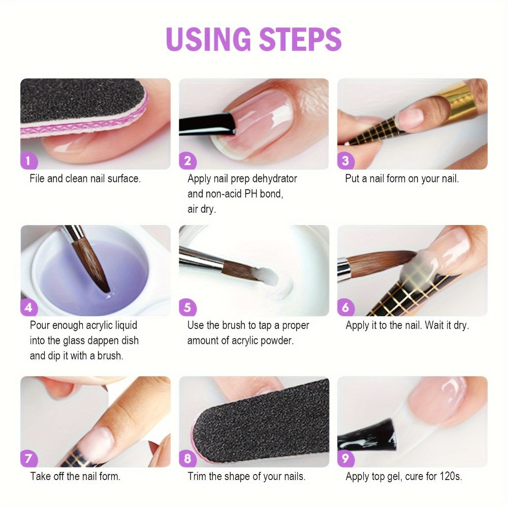 Acrylic Nail Kit NOCIS 120g Peach Pink Powder Set with Q Monomer, Brush Set, Nail File and Mixing Cup