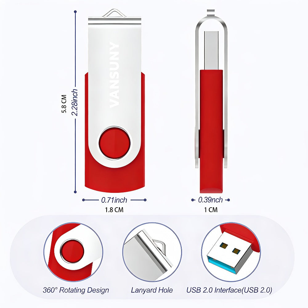 Rotary USB Flash Drive 5 Pack 5 Colors USB 2.0 Thumb Drive Memory Stick 4GB 8GB 16GB 32GB 64GB – Swivel Pen Drive Jump Drive Zip Drive for PC Laptop Mac Computer School Office