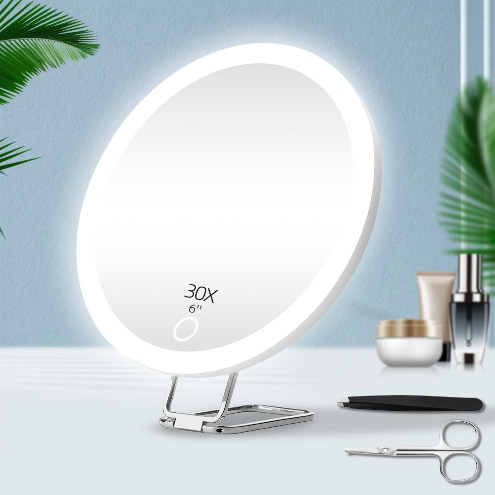 Rechargeable 30X LED Magnifying Mirror with 6-Inch Handheld Travel Design, Hanging Loop and Two Options