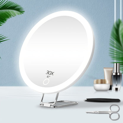Rechargeable 30X LED Magnifying Mirror with 6-Inch Handheld Travel Design, Hanging Loop and Two Options