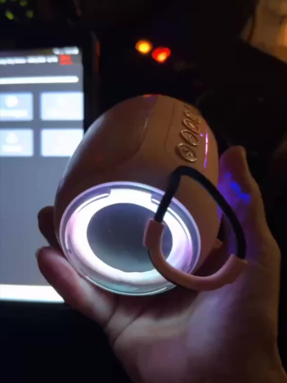 Portable Bluetooth Speaker Foubeak Pink Dual-Speaker Model with Colored LED Lights and Rechargeable Battery