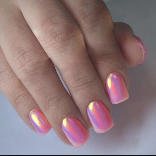 Chrome Nails 96 Pieces 4 Packs Pink Mirror Short Square Press On Nails – Glossy Acrylic Full Cover Fake Nails for Women Girls Summer Dating Personalized Nail Art Kit