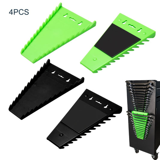 Magnetic Wrench Organizer Rack 4-Pack Tool Tray for SAE 1/4"-1-1/16" and Metric 6mm-24mm Wrenches PE Magnetic Backing for Toolbox Cabinet Steel Surface Storage