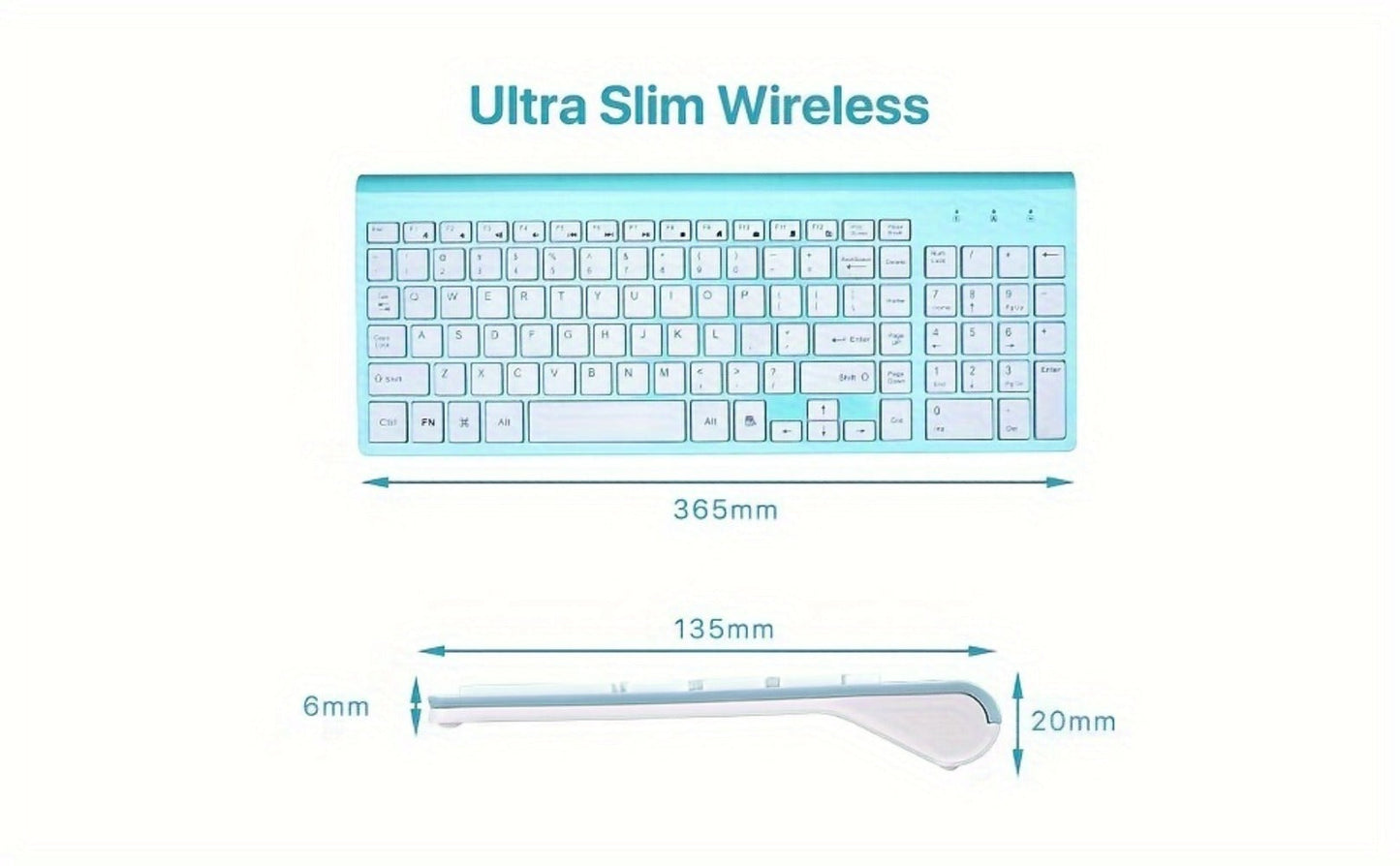 2.4G Wireless Keyboard and Mouse Combo Ultra-Thin Slim Full Size with Numpad Silent Keys Plug and Play USB Nano Receiver for Windows PC Desktop Laptop Home Office Blue Red
