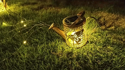 Solar Watering Can Light Outdoor Garden Decor Retro Metal Solar Lamp IP44 Waterproof Warm White LED Fairy Lights for Patio Yard Pathway Porch Christmas Halloween Mother's Day Gift