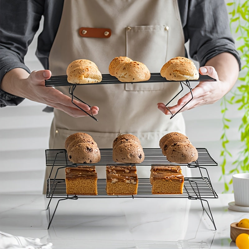 Foldable Cooling Rack Set – Stackable Oven Cookie Cake Drying Rack with Free Baking Tools (Silicone Spatula, Egg Beater, Tongs, Brush) | 3/4/5 Tier Options for Kitchen, Camping & Holiday Baking