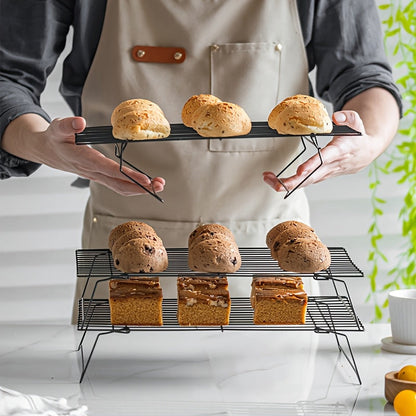 Foldable Cooling Rack Set – Stackable Oven Cookie Cake Drying Rack with Free Baking Tools (Silicone Spatula, Egg Beater, Tongs, Brush) | 3/4/5 Tier Options for Kitchen, Camping & Holiday Baking