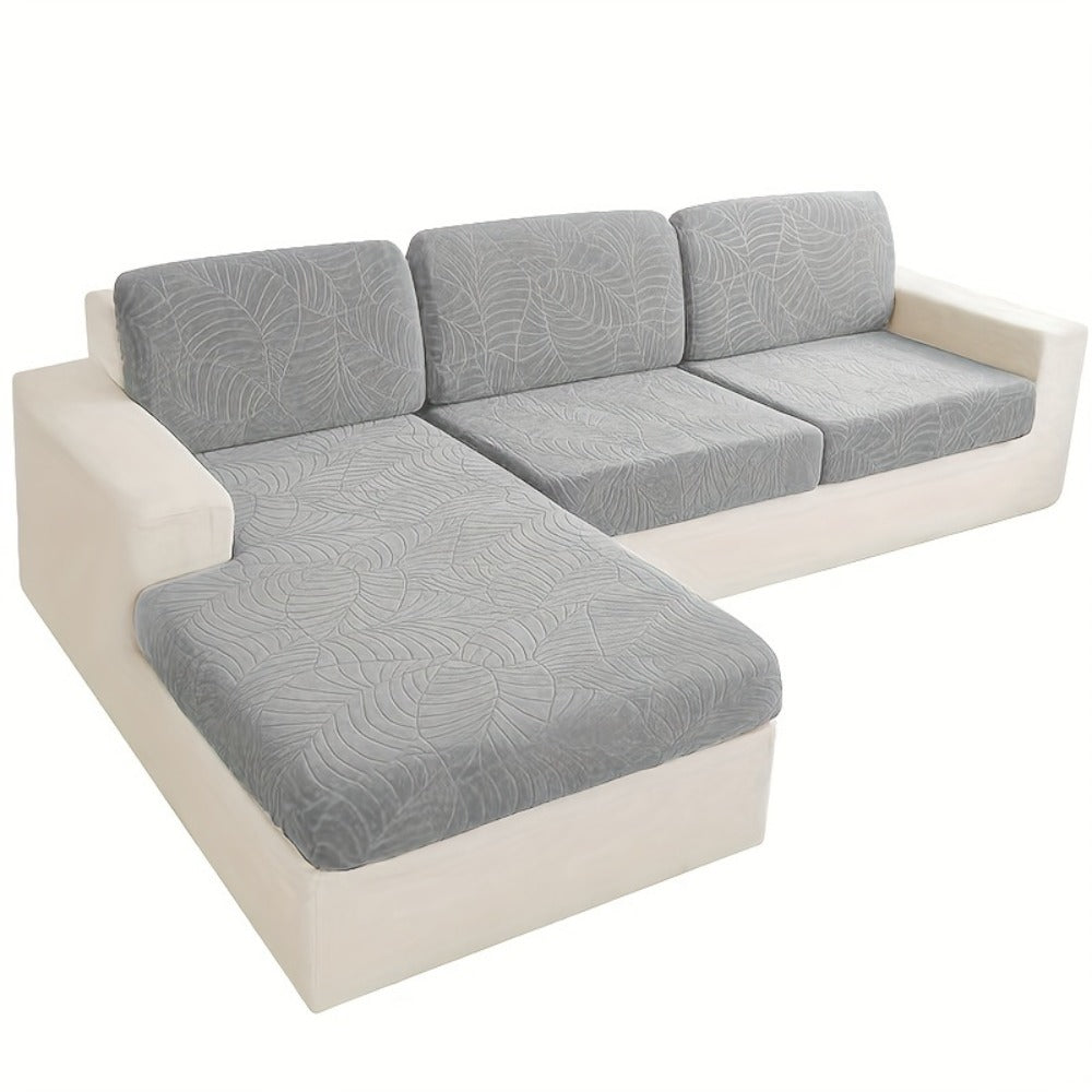 Sofa Cover Set, Six-Piece Leaf Jacquard Stretch Slipcover with Elastic-Band Edges in Eight Colors