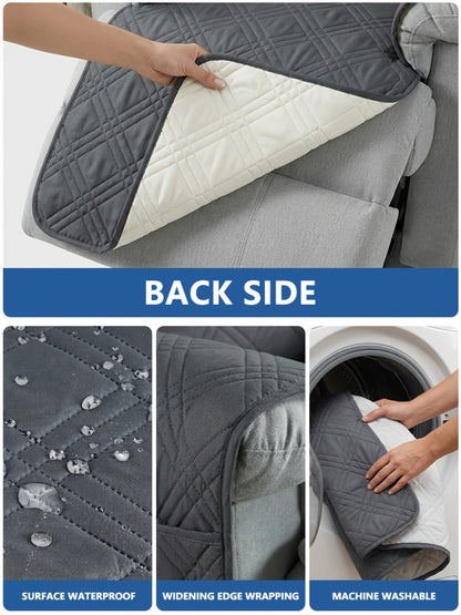 Quilted One-Piece Recliner Chair Cover with Side Pocket, Back Strap and Six Solid Color Options