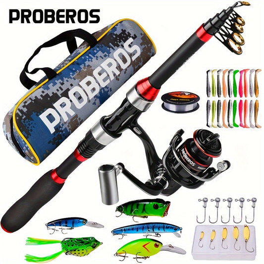 Carbon Fiber Fishing Rod & Spinning Reel Combo – Ultralight Fast Action Rod with Long Cast Spinning Wheel, Complete Sea Fishing Tackle Set for Saltwater & Freshwater, Available in Red & Grey