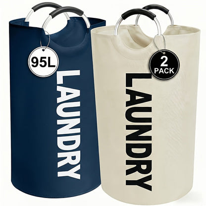 Two-Piece 95L Foldable Laundry Hamper Set with Ring Handles in 12 Solid or Mixed Color Options