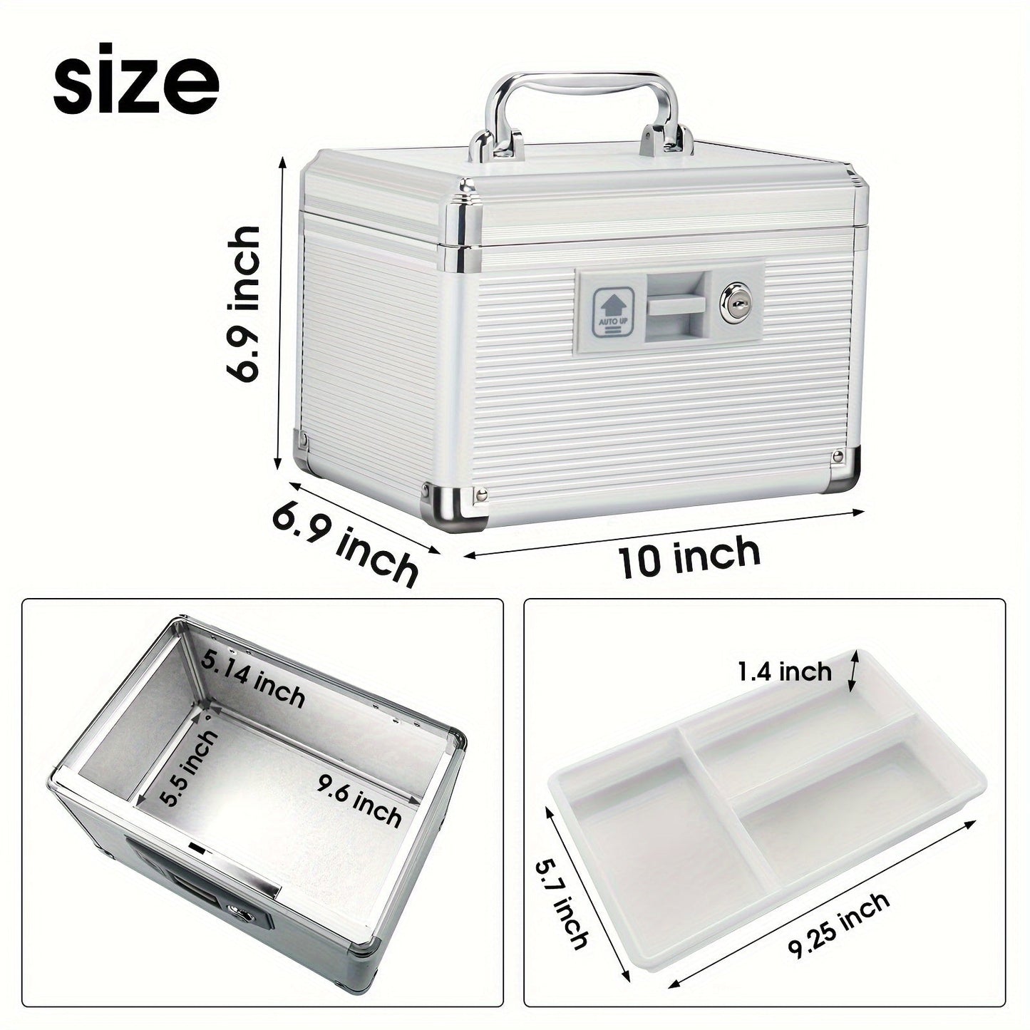 Aluminum Alloy Lockable Medicine Box – Double Layer Large Capacity Storage Box with Key Lock, Handle & Tray for Medicines, Documents & Valuables, 10"/12"/14"/16" Home Security Box