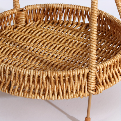 Wire Frame Storage Basket - Hand-Woven Imitation Rattan with Solid Iron Structure, Open-Top Organizer Bin for Fruits Shelf Kitchen Gifts, Rustic Farmhouse Style