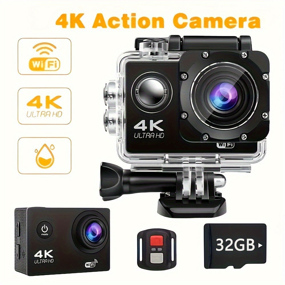 Sports Action Camera with 32GB Card, Helmet Mount Kit, 2-Inch Screen, WiFi and Remote-Control Accessories