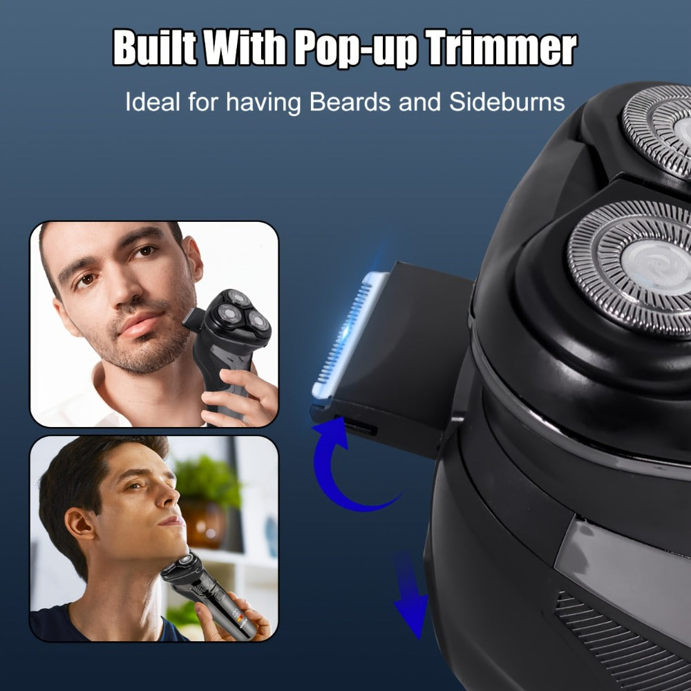 Dark Grey Three-Head Rotary Electric Shaver with Pop-Up Trimmer, LED Display and 6.6-Inch Pictured Height