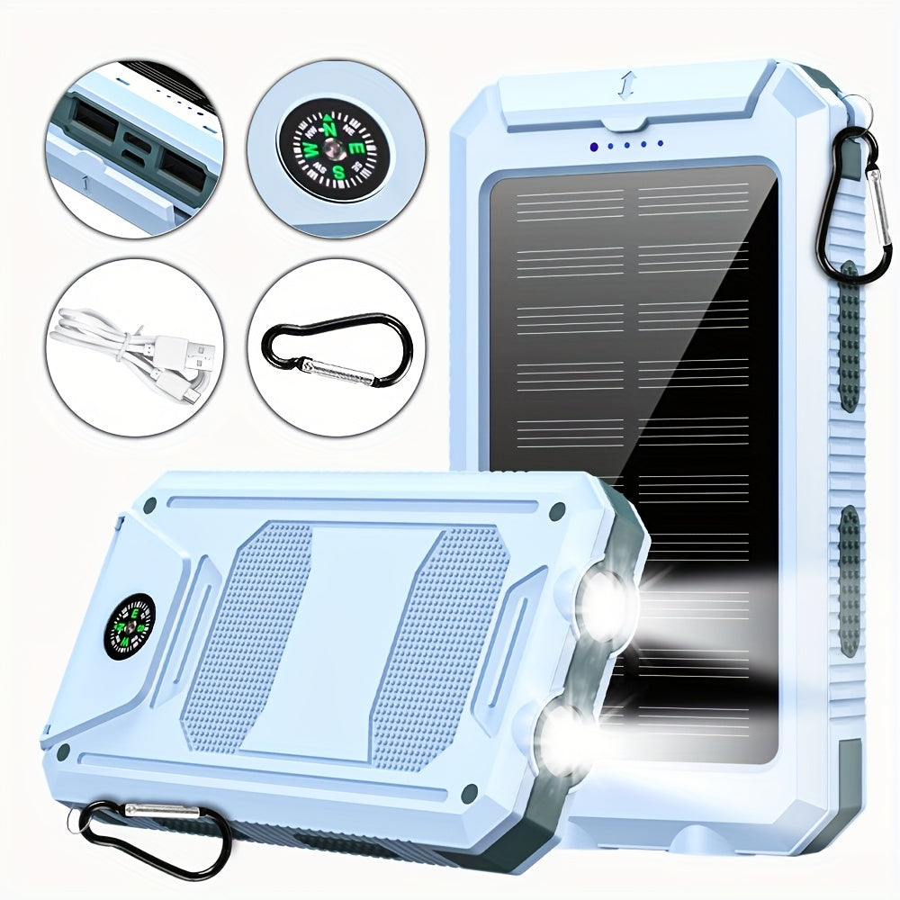 Solar Power Bank, 45800mAh QC3.0 Dual-USB Charger with Solar Panel, LED Flashlight and Five Color Options