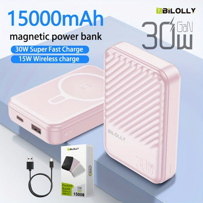 Power Bank Magnetic 10000mAh or 15000mAh with 15W Wireless, 22.5W Wired, USB-C and LED Display
