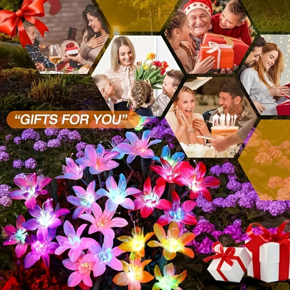 Solar Garden Light Blooming Lily Stakes with 7-Color LEDs and 2, 4 or 12-Pack Options for Outdoor Garden Decor