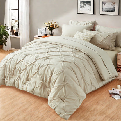 Comforter Set Luxurious Pleated 5/7pcs Bed in a Bag, Plush Fiber Fill, Year-Round Warmth - Quilted Comforter