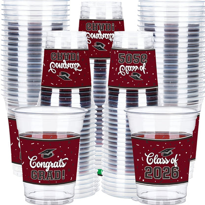 Graduation Cup Party Supplies Pack with 100 14-Ounce Class of 2026 Cups in Six Color Options