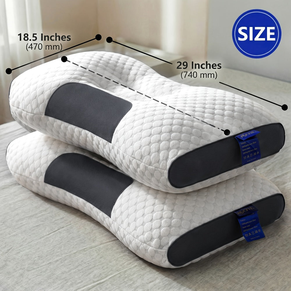 Two-Pillow Contoured Neck Pillow Set in Five Color Options with 74 x 47 cm Pictured Size for Home Use
