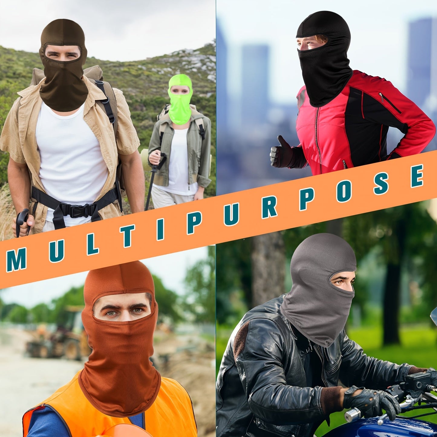 Thirty-Piece Multicolor Pull-On Balaclava Set with Full Face and Neck Coverage and Six Pictured Wear Styles