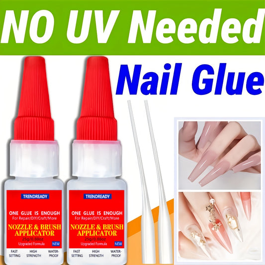 Nail Glue Salon Grade Super Glue 2-Pack – Heavy Duty Clear Adhesive for Artificial Nails, Multi-Surface Repairs, Waterproof with Dropper & Brush, Non-Yellowing