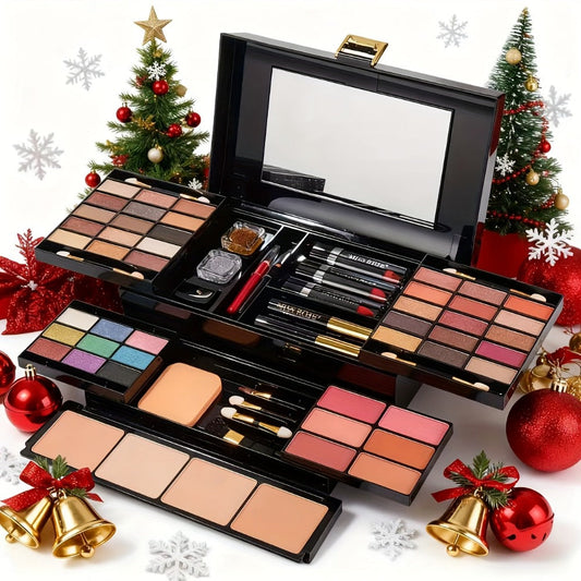 58-Color Professional Makeup Kit with Mirror for Women – All-in-One Eyeshadow Compact Powder Blusher Lipstick Eyeliner Mascara Eyebrow Pencil Glitter Gel Complete Beauty Gift Set Girls Beginners