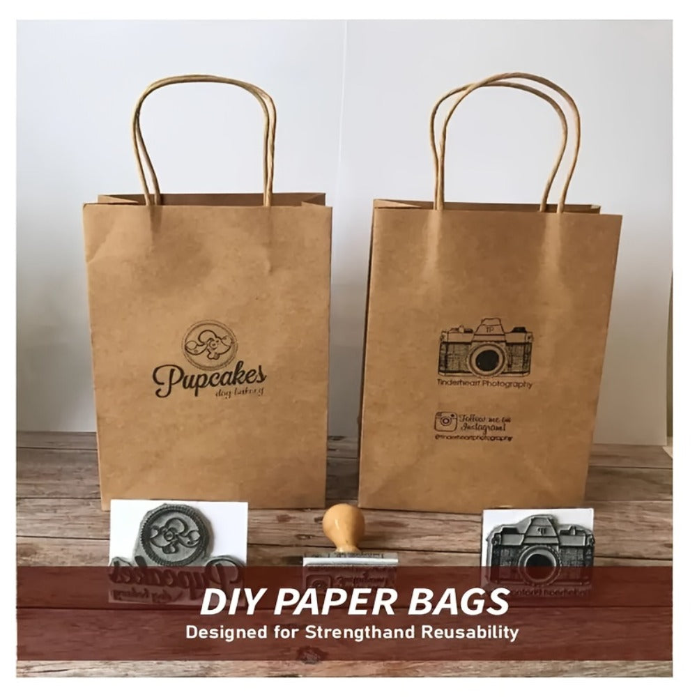 Kraft Paper Gift Bags with Handles in White, Black or Brown, Available in 25, 75, 100 or 300 Piece Packs