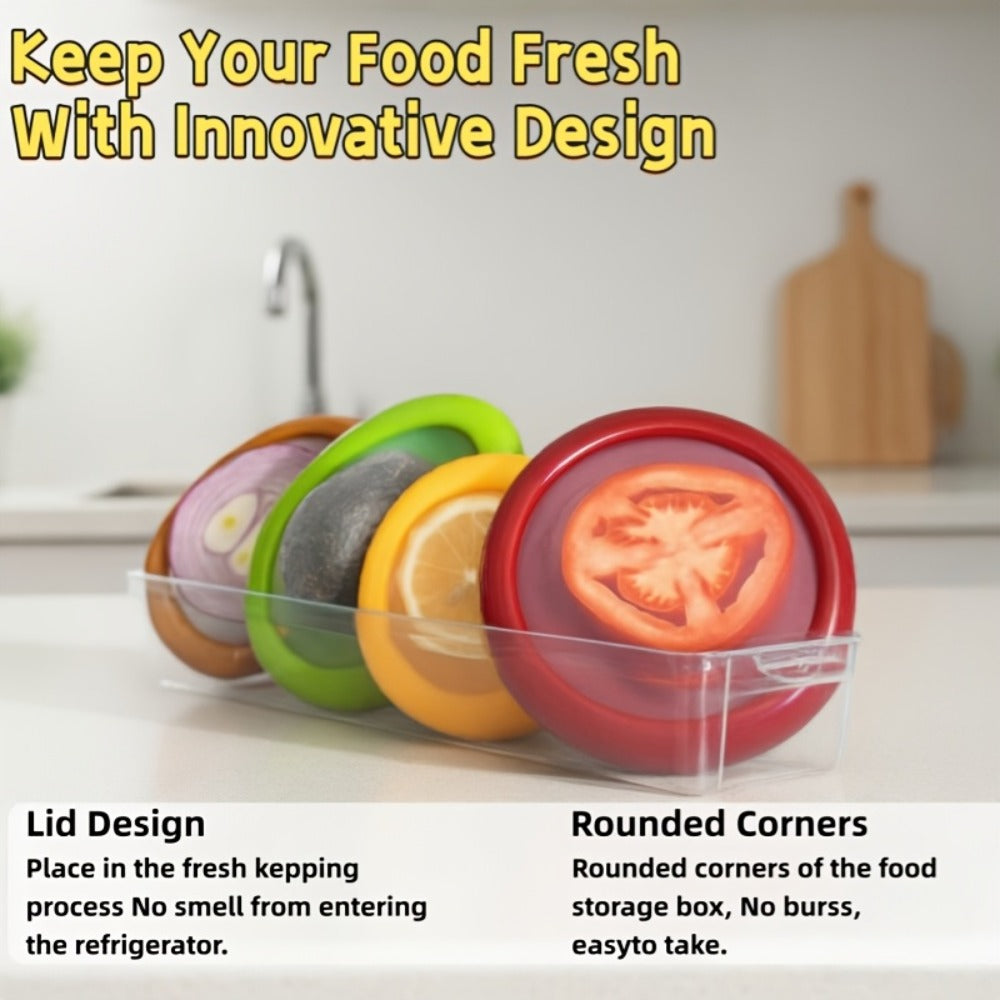 Food Storage Containers Six- or Eight-Piece Silicone Produce Saver Set for Refrigerator and Dishwasher Use
