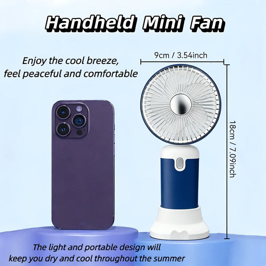 Handheld & Standing Fan Rechargeable USB | 3-Speed Portable Mini Fan, Foldable Dual-Mode Design for Travel, Office & Outdoor Use – Perfect Summer Gift for Women & Girls, White & Blue, 1pc & 2pcs