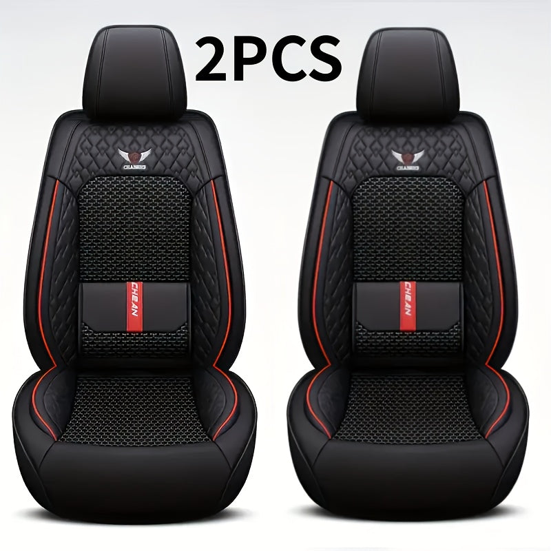Car Seat Covers 3D Diamond-Embroidered Faux Leather with Two-Front or Five-Seat Set Options