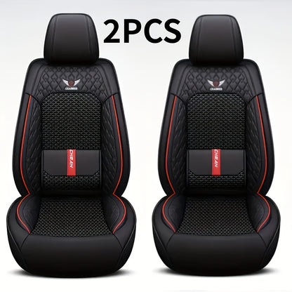 Car Seat Covers 3D Diamond-Embroidered Faux Leather with Two-Front or Five-Seat Set Options